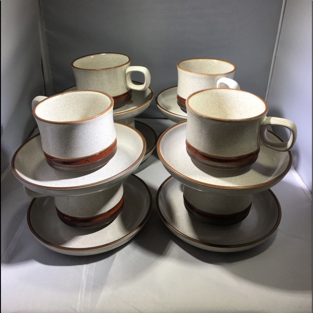 Denby Potters Wheel Red Coffee Mug Saucer Set of 8